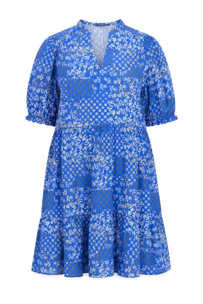 Marks and Spencer Womens Blue Floral Viscose A-Line Size 16 V-Neck Pullover