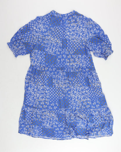 Marks and Spencer Womens Blue Floral Viscose A-Line Size 16 V-Neck Pullover