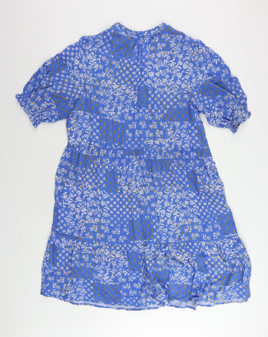 Marks and Spencer Womens Blue Floral Viscose A-Line Size 16 V-Neck Pullover