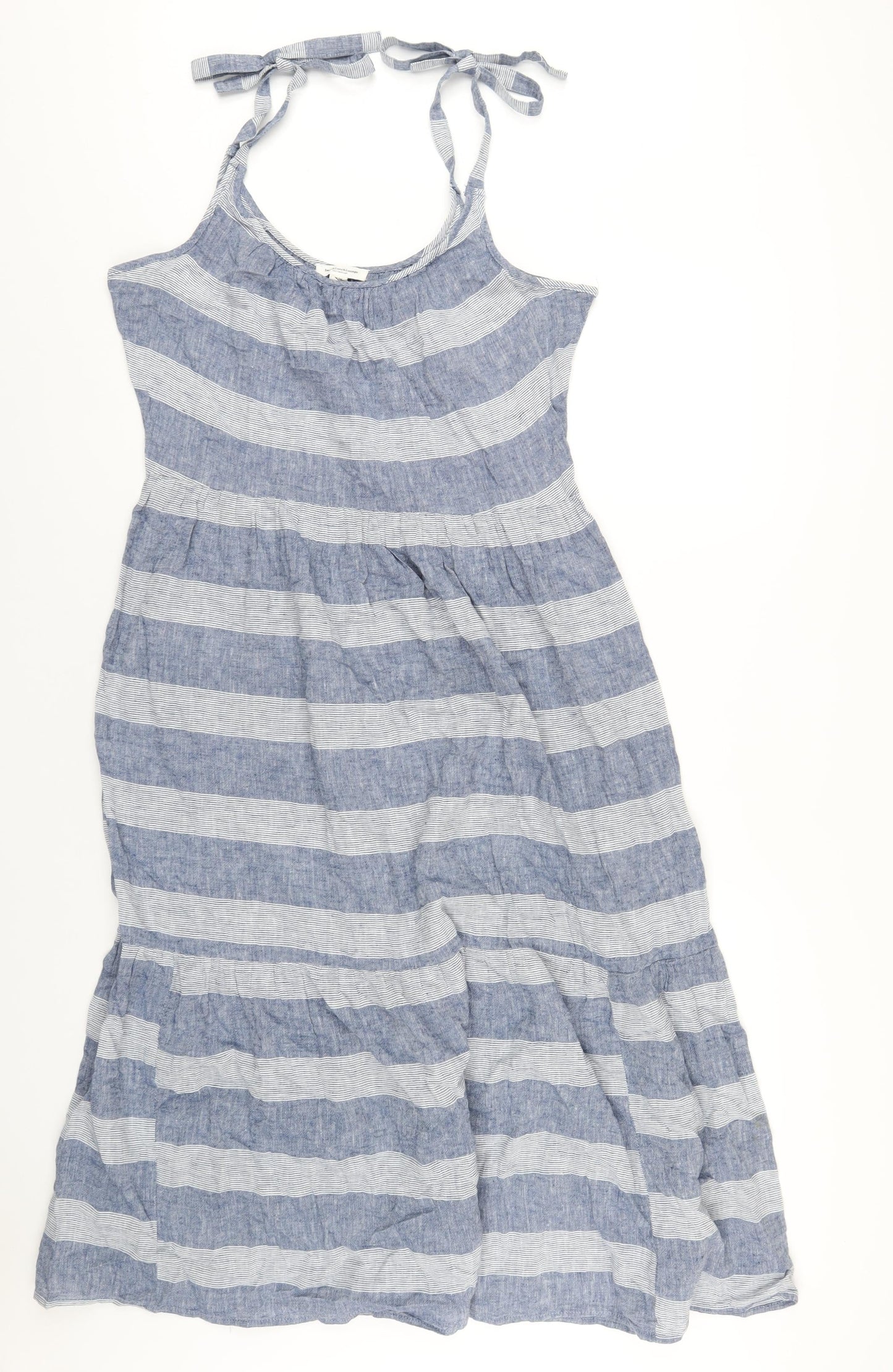 Beach Lunch Lounge Womens Blue Striped Linen A-Line Size M Scoop Neck Pullover