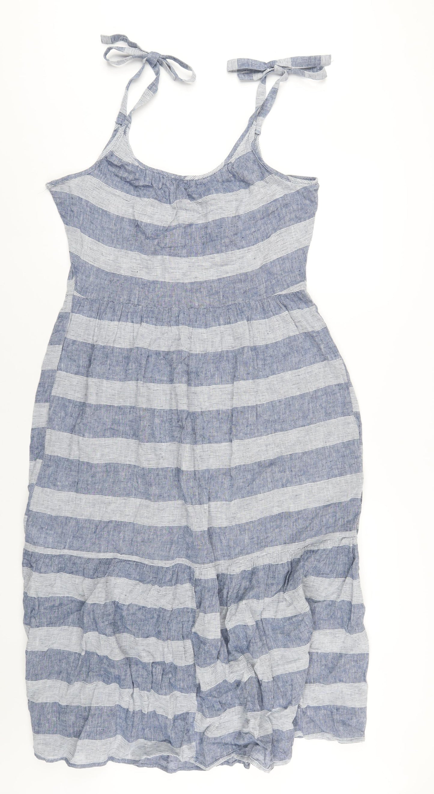 Beach Lunch Lounge Womens Blue Striped Linen A-Line Size M Scoop Neck Pullover