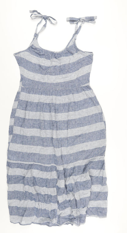Beach Lunch Lounge Womens Blue Striped Linen A-Line Size M Scoop Neck Pullover