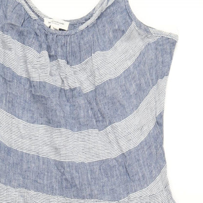 Beach Lunch Lounge Womens Blue Striped Linen A-Line Size M Scoop Neck Pullover
