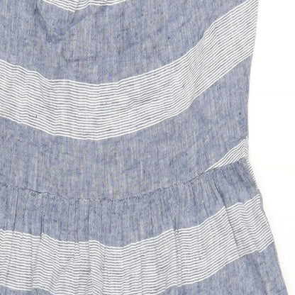 Beach Lunch Lounge Womens Blue Striped Linen A-Line Size M Scoop Neck Pullover