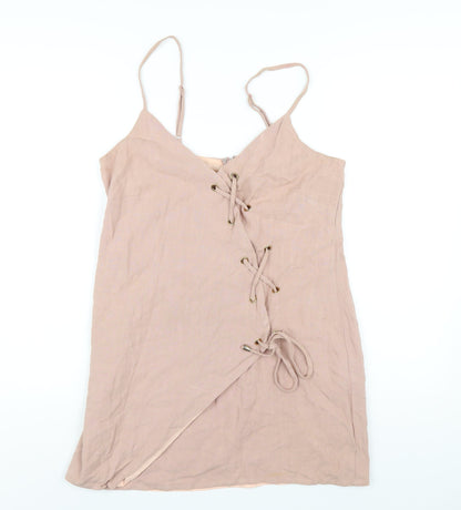 Ally Womens Pink Cotton Mini Size 10 V-Neck Zip
