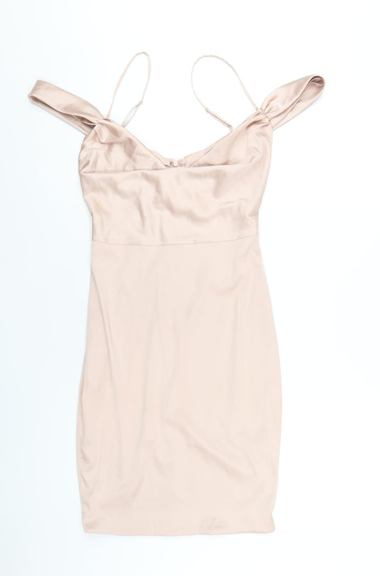 Oh Polly Womens Pink Polyester Mini Size 10 Cowl Neck Zip