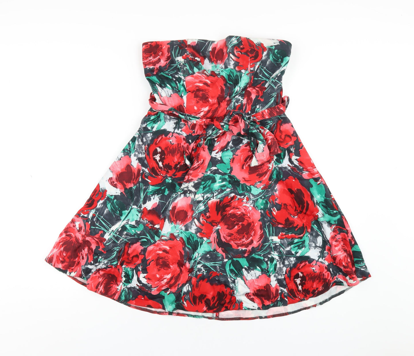Select Womens Red Floral Cotton Mini Size 12 Square Neck Zip