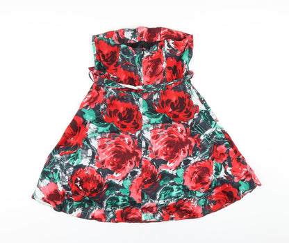 Select Womens Red Floral Cotton Mini Size 12 Square Neck Zip