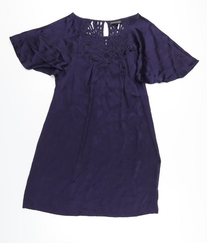 Warehouse Womens Blue Silk A-Line Size 14 Round Neck Pullover