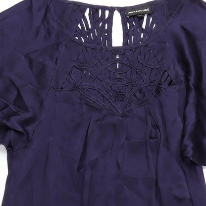 Warehouse Womens Blue Silk A-Line Size 14 Round Neck Pullover