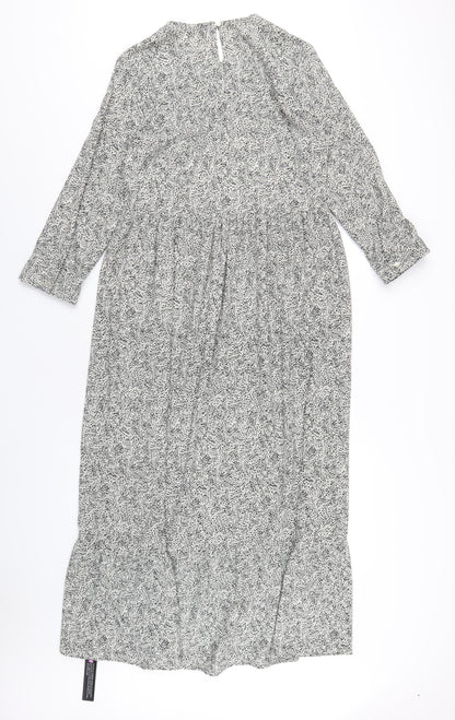 Roman Womens White Geometric Polyester A-Line Size 12 Round Neck Button