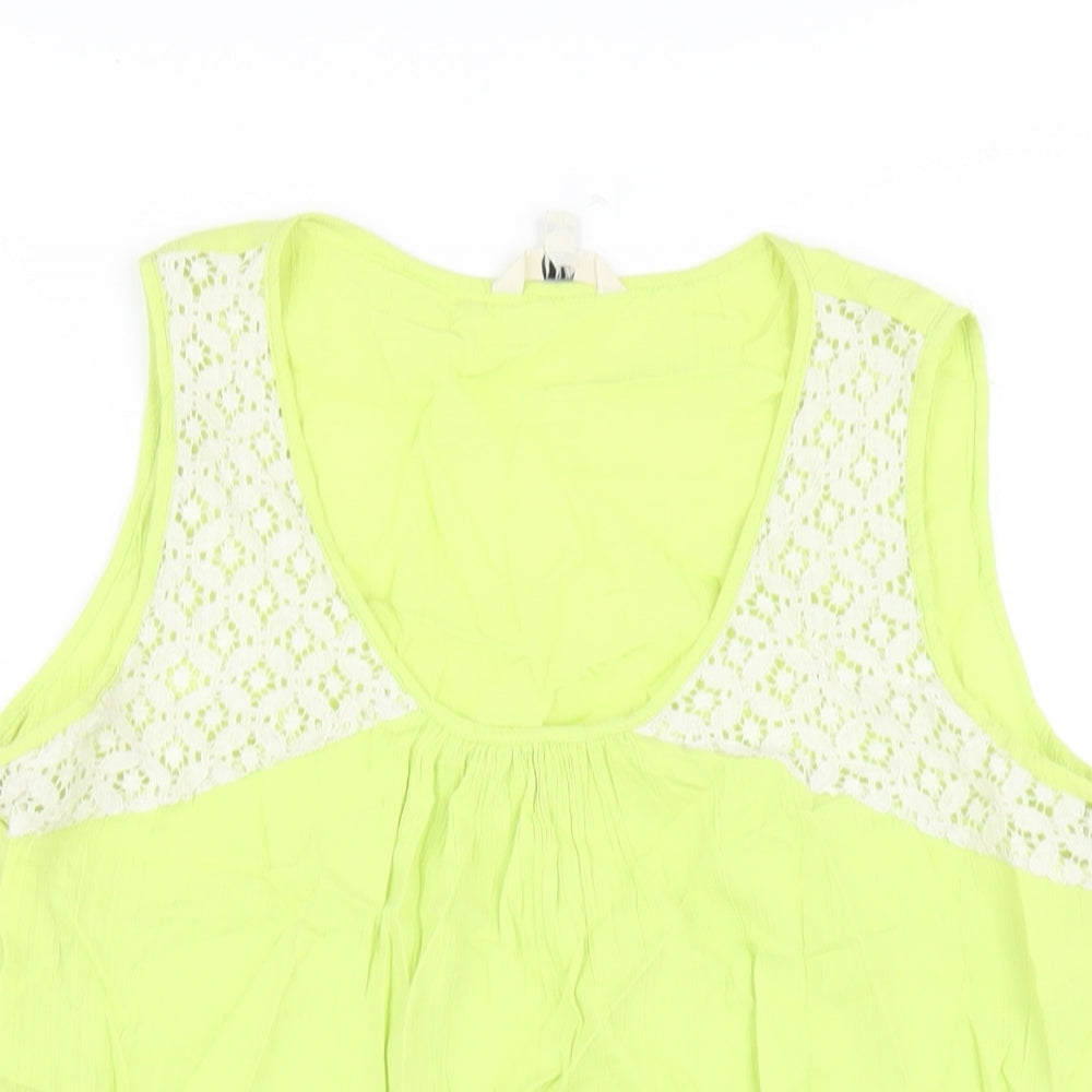 And Womens Green Cotton Basic Tank Size 14 Scoop Neck