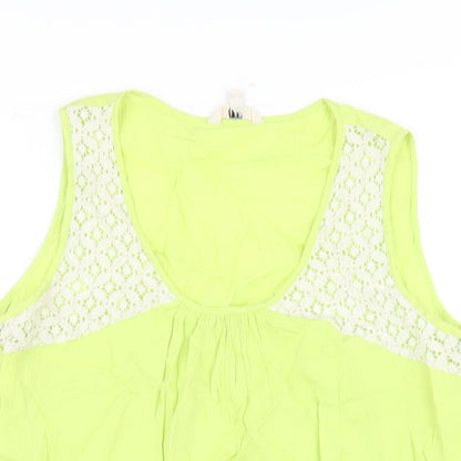 And Womens Green Cotton Basic Tank Size 14 Scoop Neck