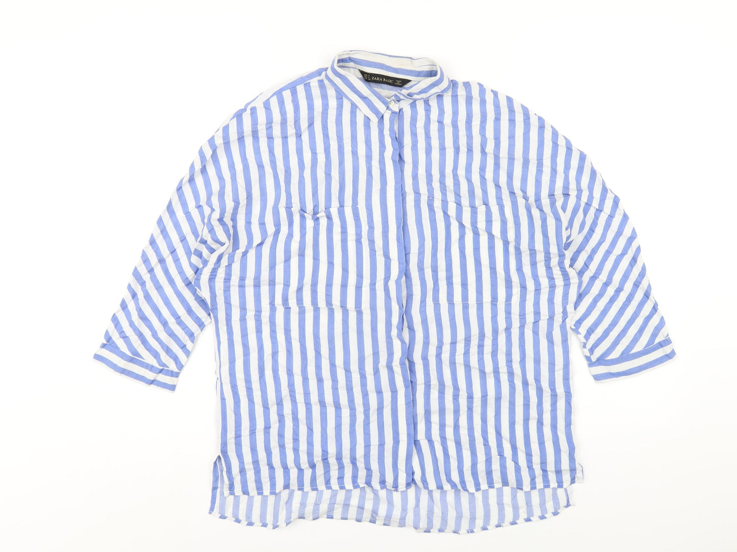 Womens UK Size S Zara Blue Basic Button-Up