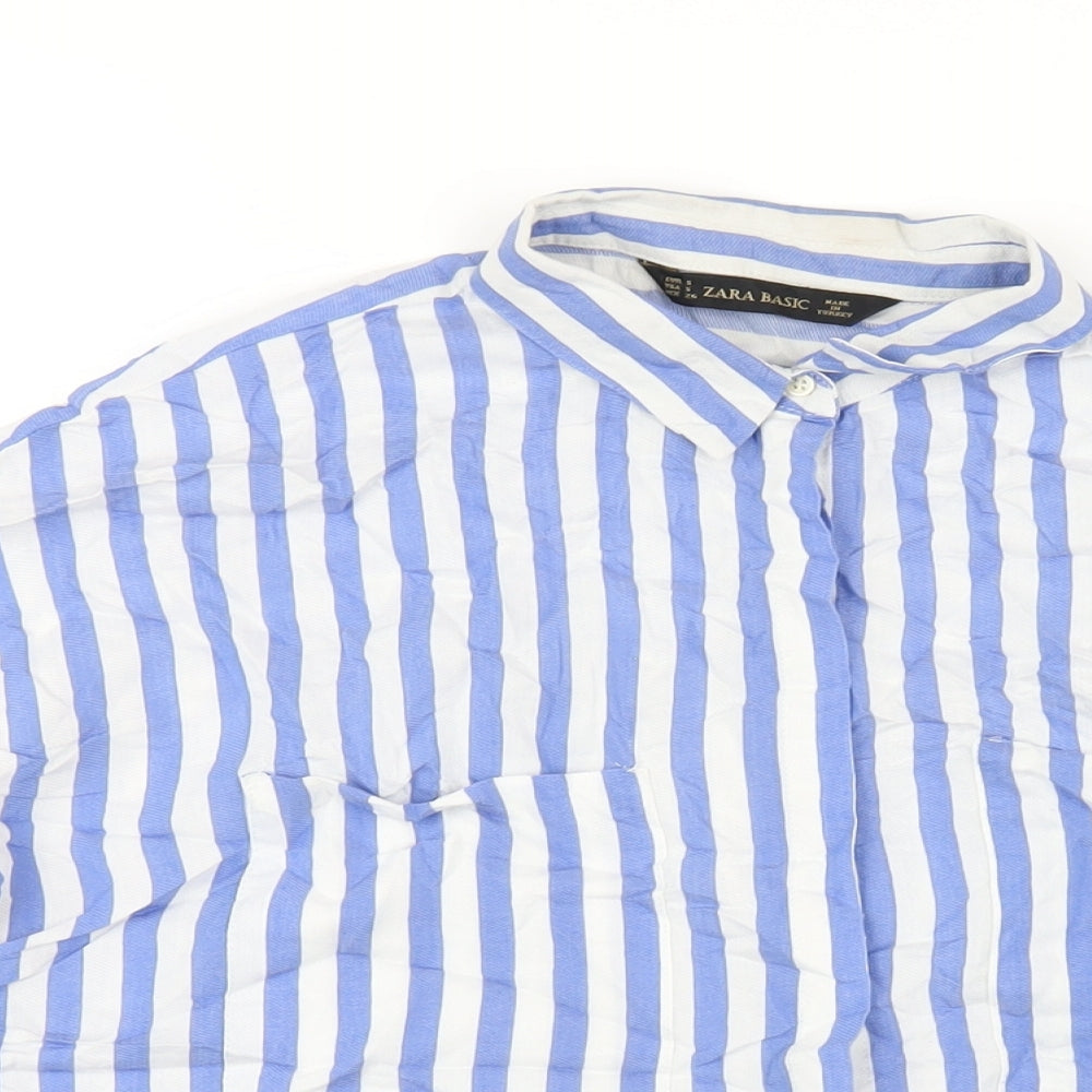 Womens UK Size S Zara Blue Basic Button-Up