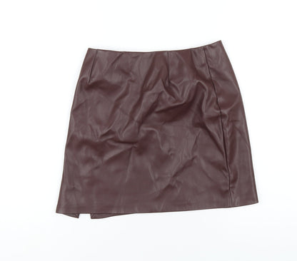 PRETTYLITTLETHING Womens Brown Polyurethane Mini Skirt Size 8 Buckle