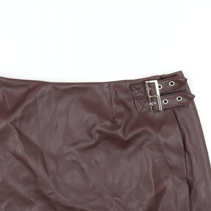 PRETTYLITTLETHING Womens Brown Polyurethane Mini Skirt Size 8 Buckle