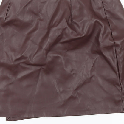 PRETTYLITTLETHING Womens Brown Polyurethane Mini Skirt Size 8 Buckle