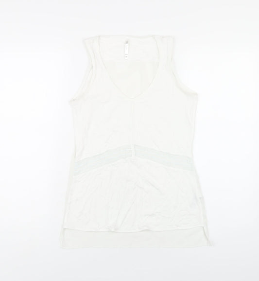 Karen Millen Womens White Viscose Basic Tank Size 10 Scoop Neck