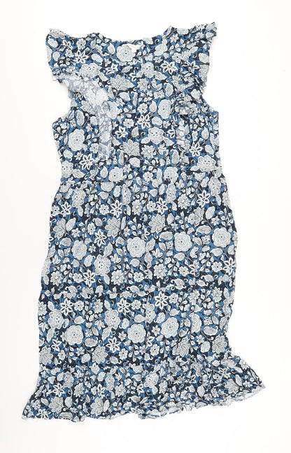 Monsoon Womens Blue Geometric Viscose A-Line Size L Round Neck Zip