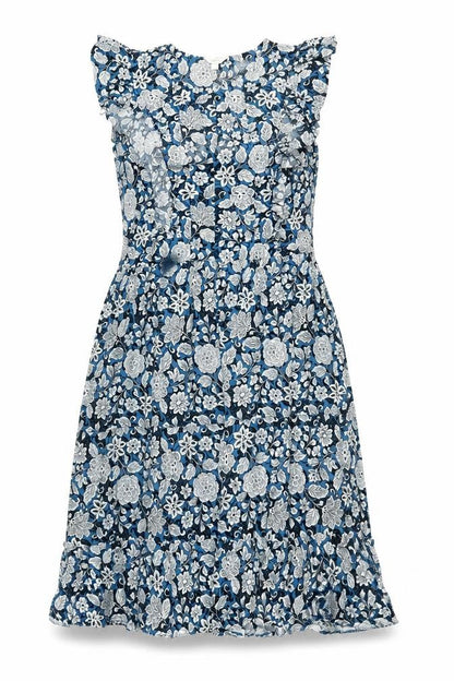 Monsoon Womens Blue Geometric Viscose A-Line Size L Round Neck Zip