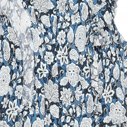 Monsoon Womens Blue Geometric Viscose A-Line Size L Round Neck Zip