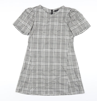 Zara Womens Grey Plaid Viscose A-Line Size S Round Neck Zip