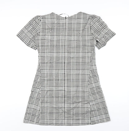 Zara Womens Grey Plaid Viscose A-Line Size S Round Neck Zip