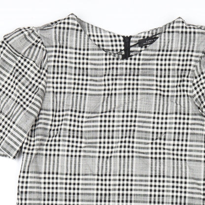 Zara Womens Grey Plaid Viscose A-Line Size S Round Neck Zip