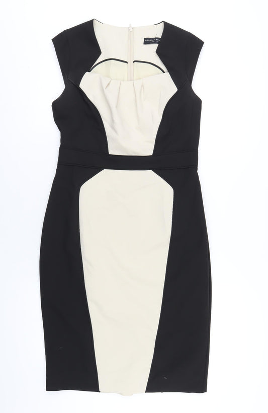 Dorothy Perkins Womens Black Polyester Pencil Dress Size 12 Square Neck Zip
