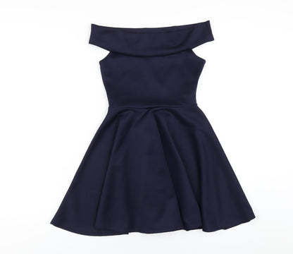 Boohoo Womens Blue Polyester A-Line Size 8 Off the Shoulder Pullover