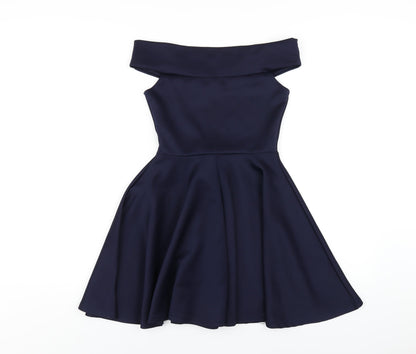 Boohoo Womens Blue Polyester A-Line Size 8 Off the Shoulder Pullover