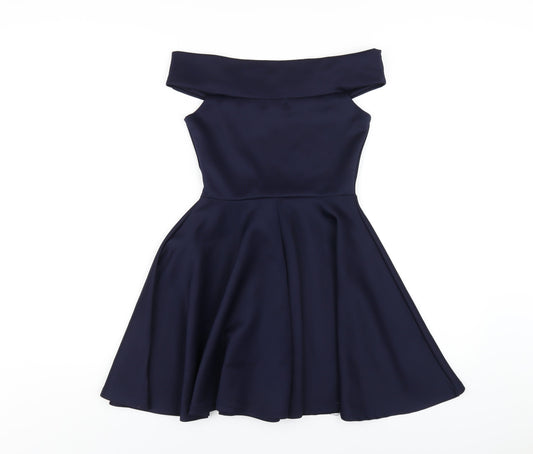 Boohoo Womens Blue Polyester A-Line Size 8 Off the Shoulder Pullover