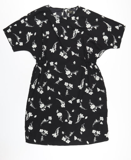 Lipsy Womens Black Floral Polyester A-Line Size 14 Round Neck Button