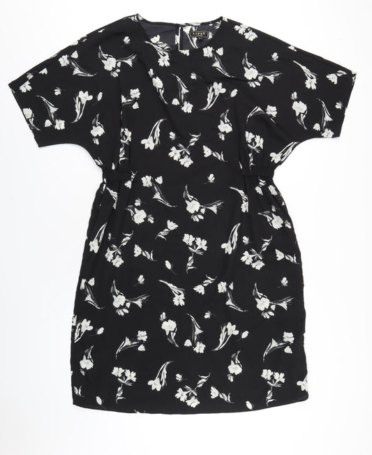 Lipsy Womens Black Floral Polyester A-Line Size 14 Round Neck Button