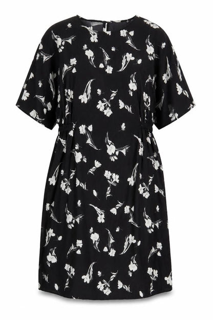 Lipsy Womens Black Floral Polyester A-Line Size 14 Round Neck Button
