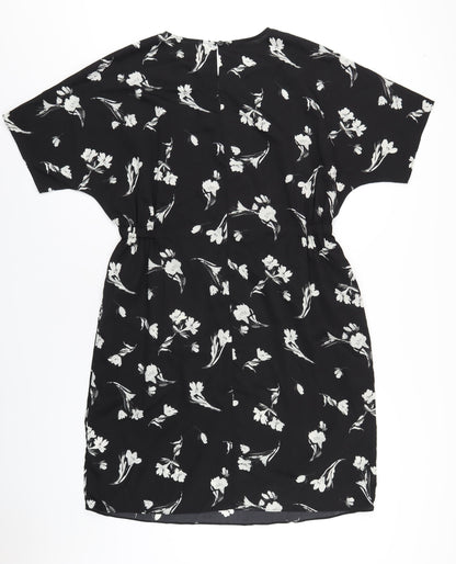 Lipsy Womens Black Floral Polyester A-Line Size 14 Round Neck Button