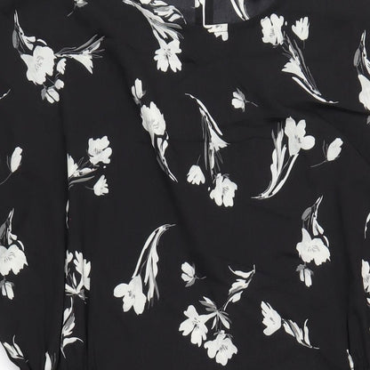 Lipsy Womens Black Floral Polyester A-Line Size 14 Round Neck Button