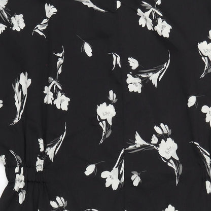 Lipsy Womens Black Floral Polyester A-Line Size 14 Round Neck Button