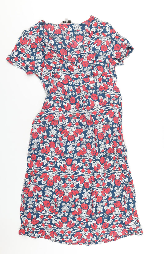 EAST Womens Multicoloured Geometric Viscose A-Line Size 10 V-Neck Pullover