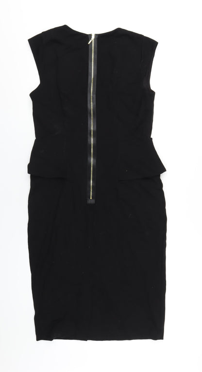 14 Womens Black Viscose Pencil Dress Size 14 Scoop Neck Zip