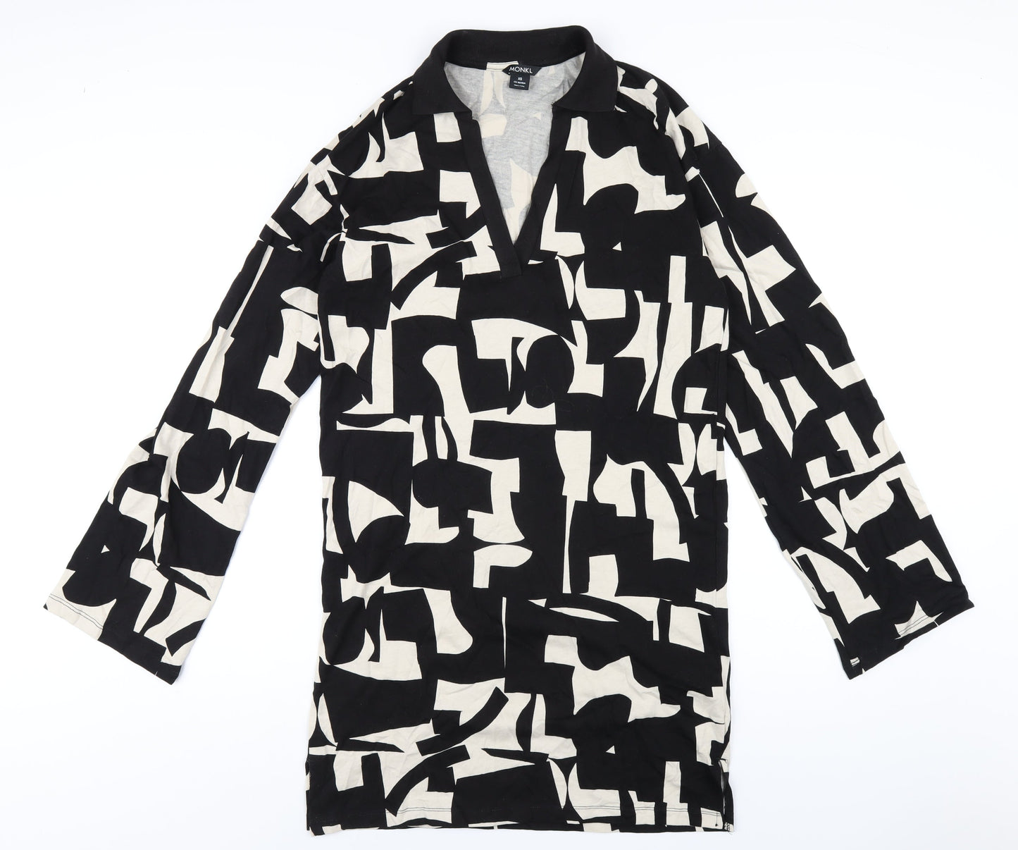 Monki Womens Black Geometric Cotton A-Line Size XS V-Neck Pullover