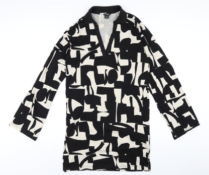 Monki Womens Black Geometric Cotton A-Line Size XS V-Neck Pullover