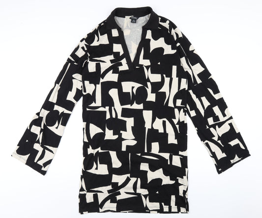 Monki Womens Black Geometric Cotton A-Line Size XS V-Neck Pullover