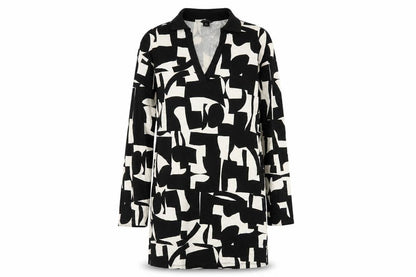 Monki Womens Black Geometric Cotton A-Line Size XS V-Neck Pullover