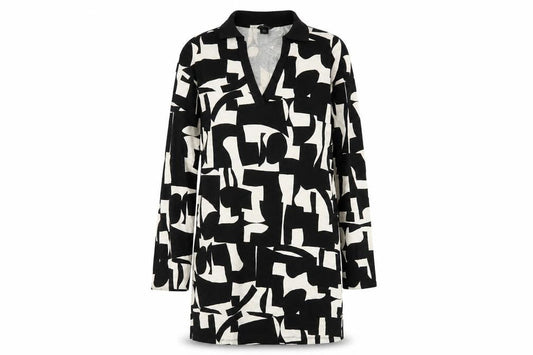 Monki Womens Black Geometric Cotton A-Line Size XS V-Neck Pullover