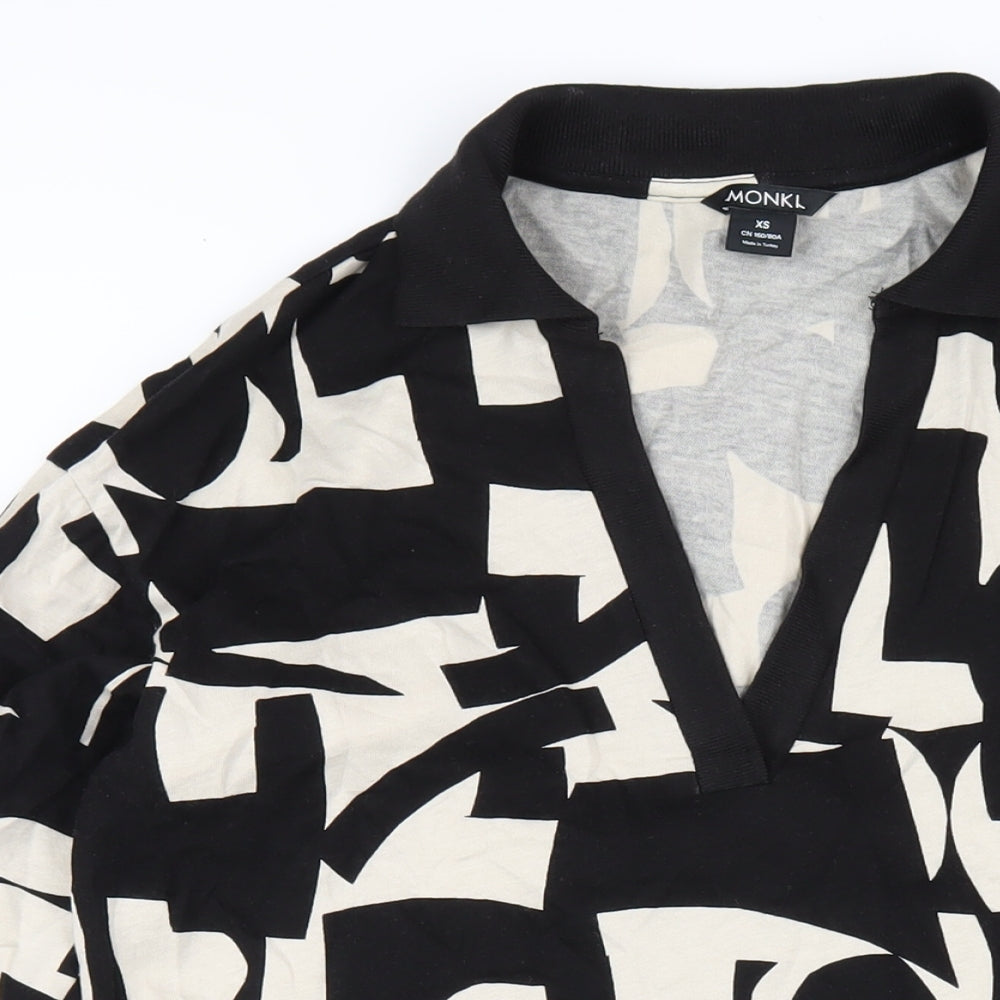 Monki Womens Black Geometric Cotton A-Line Size XS V-Neck Pullover