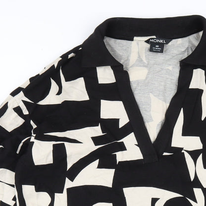 Monki Womens Black Geometric Cotton A-Line Size XS V-Neck Pullover