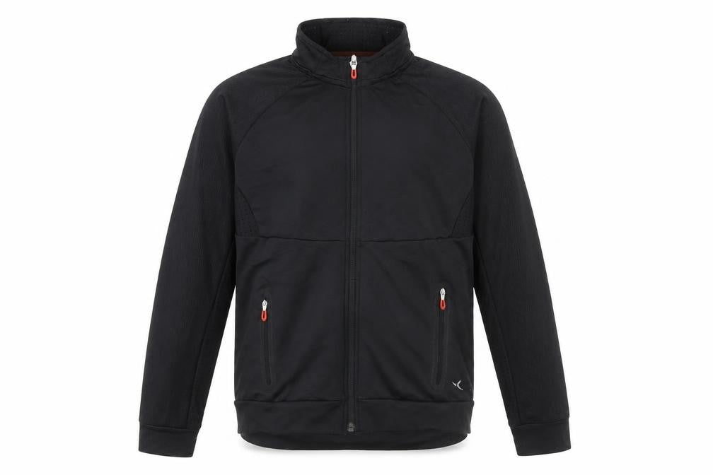 Front view of Decathlon boys’ black jacket, size 12-13, years zip