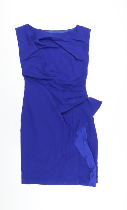 Coast Womens Blue Acetate Pencil Dress Size 12 Round Neck Zip